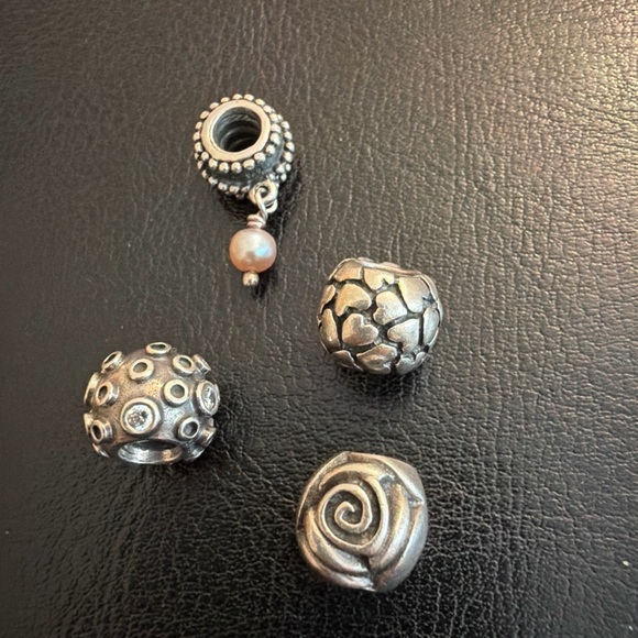 Pandora Authentic Sterling Silver Charm Set with Pearl and Heart Designs - Picture 2 of 2